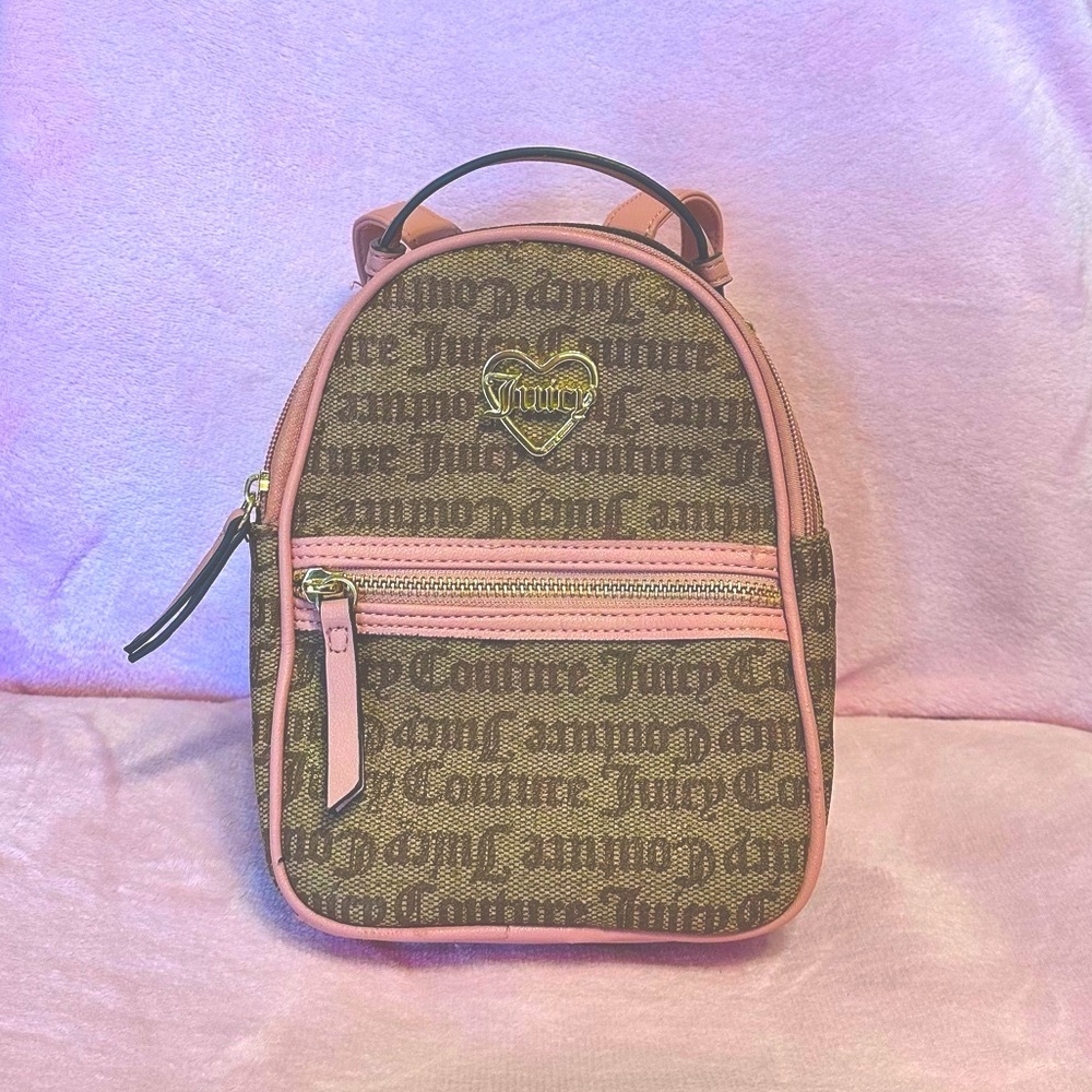 Juicy Couture Brown leather Monogram Mini Backpack with Pink Trim